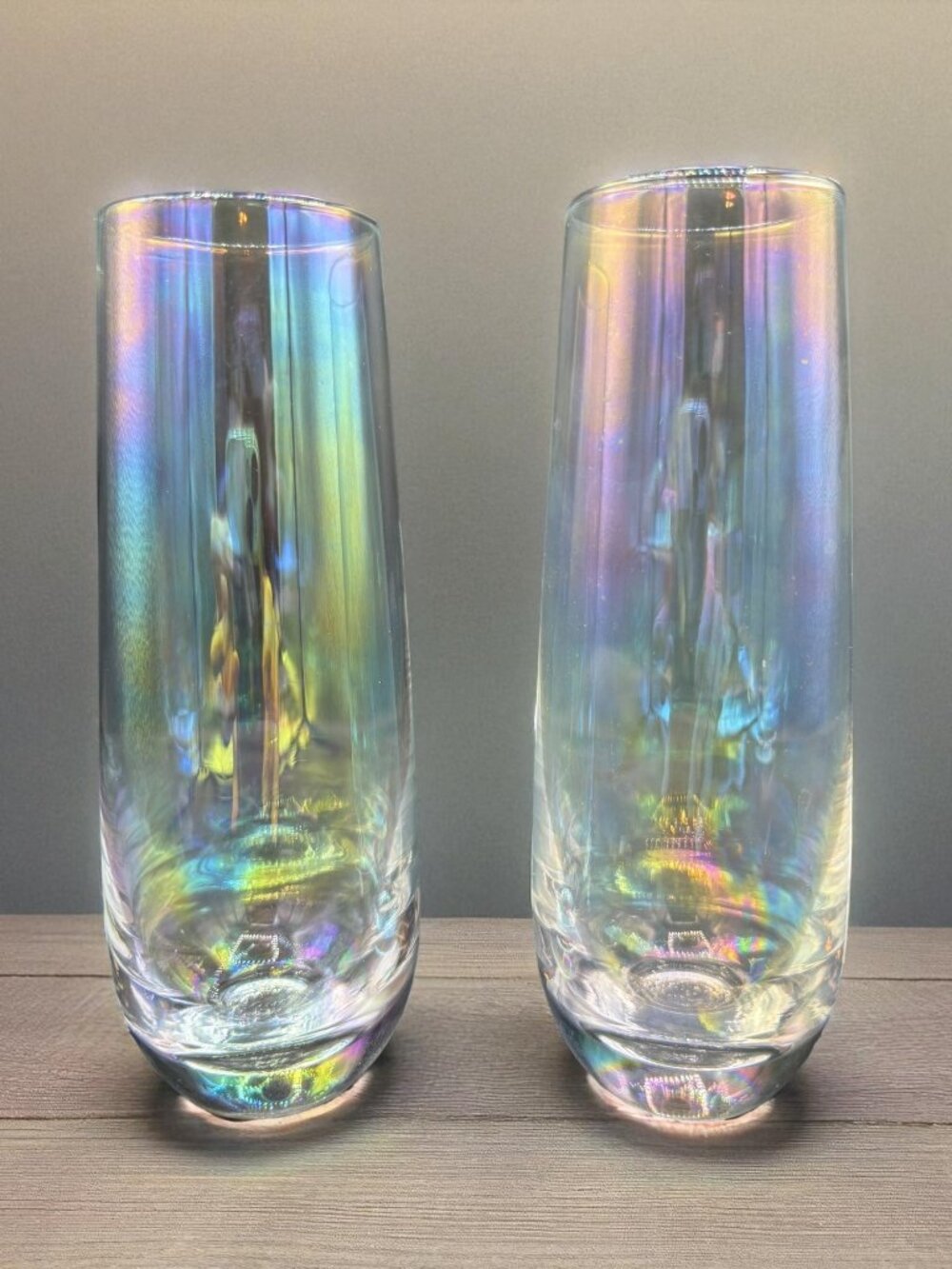 Rainbow Iridescent Stemless Champagne Glass set of 2 - 6 1/2" tall